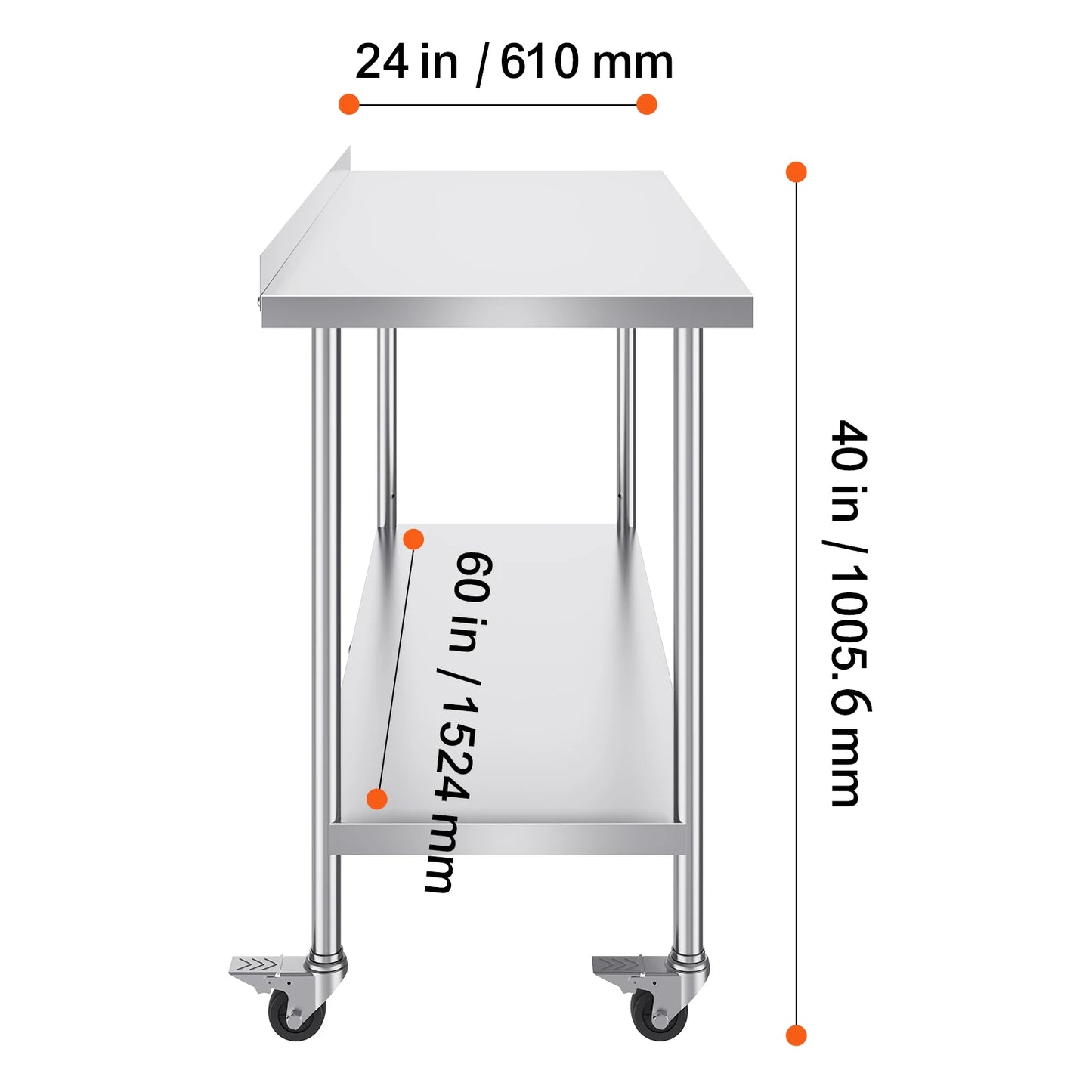 SucceBuy Stainless Steel Work Table Commercial Food Prep Worktable with Casters Heavy Duty Prep Worktable for Restaurant Home
