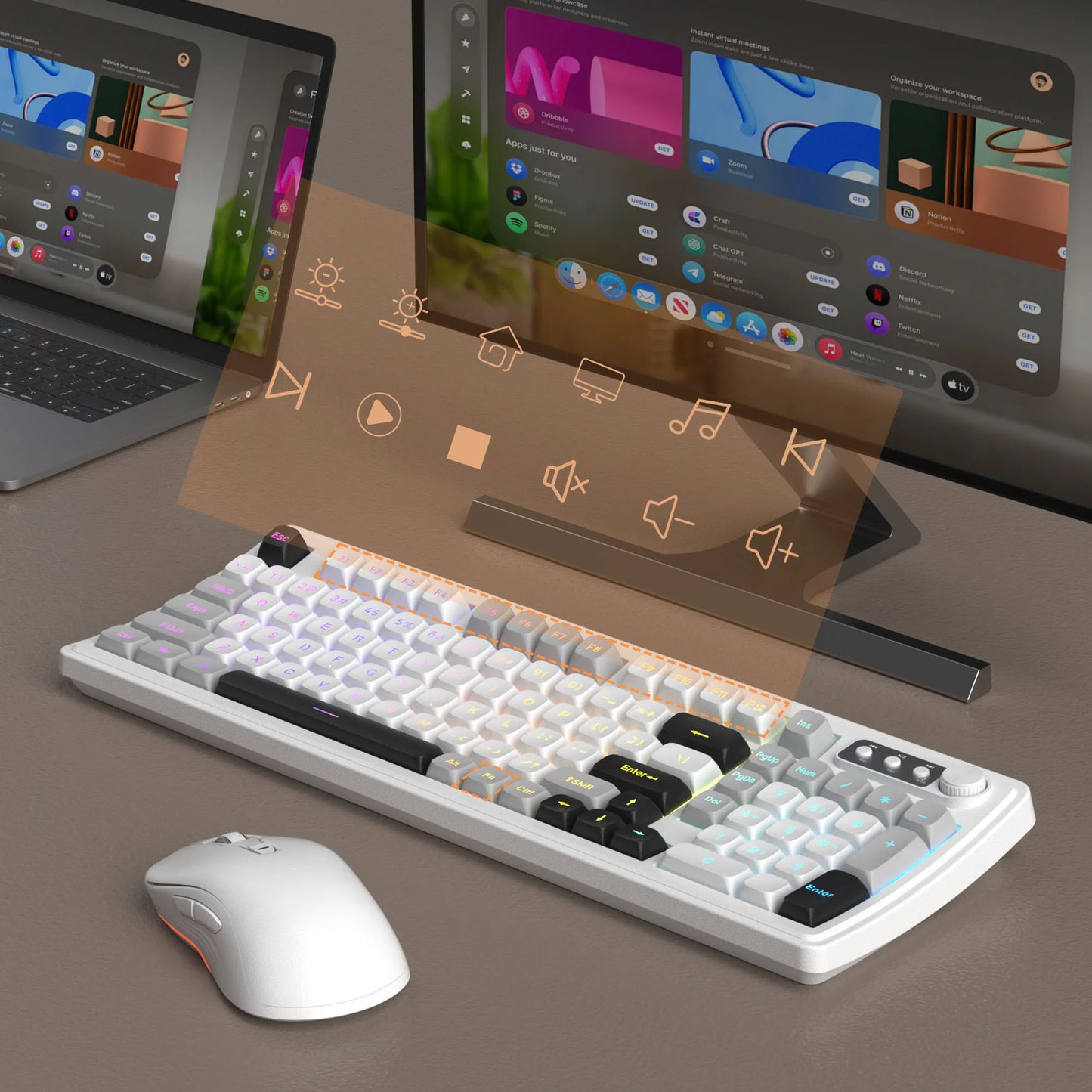 MageGee V990 Creamy Wireless Keyboard and Mouse Combo, 99 Keys RGB Backlit Rechargeable Quiet Gaming Keyboard, Adjustable Optica