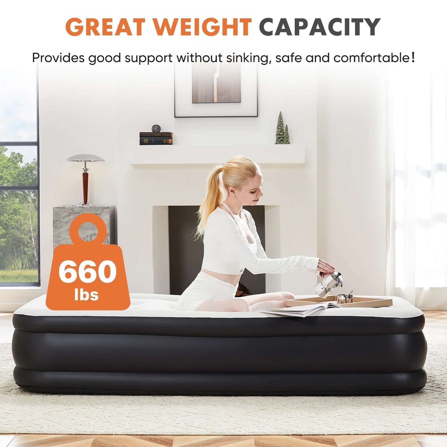 JHK Air Mattress With Non Slip Bottom For Home Camping