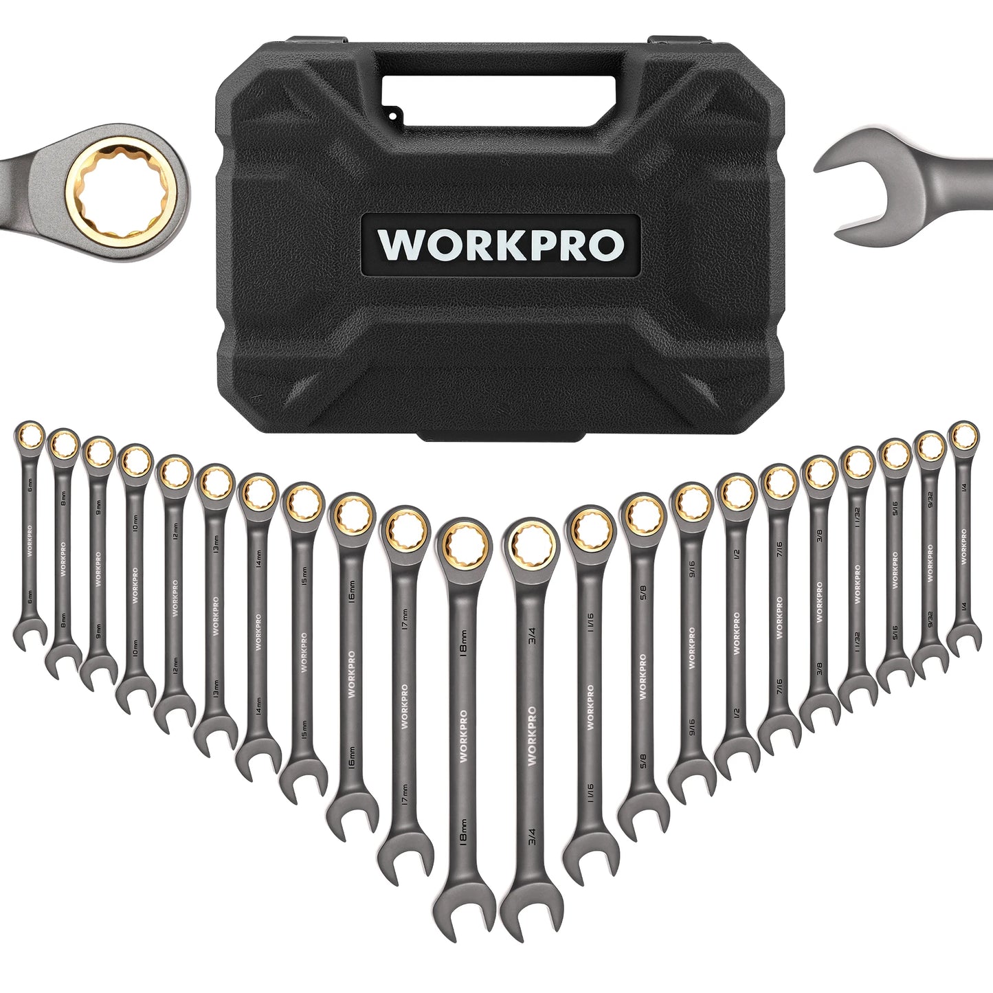 WORKPRO 21pc Ratcheting Wrench Set with Box ,72 Teeth Wrench with Box, Wrench Repair Tool Set