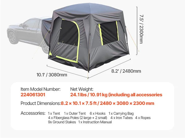 SucceBuy SUV Tent Camping Waterproof Double Layer With Mesh Windows