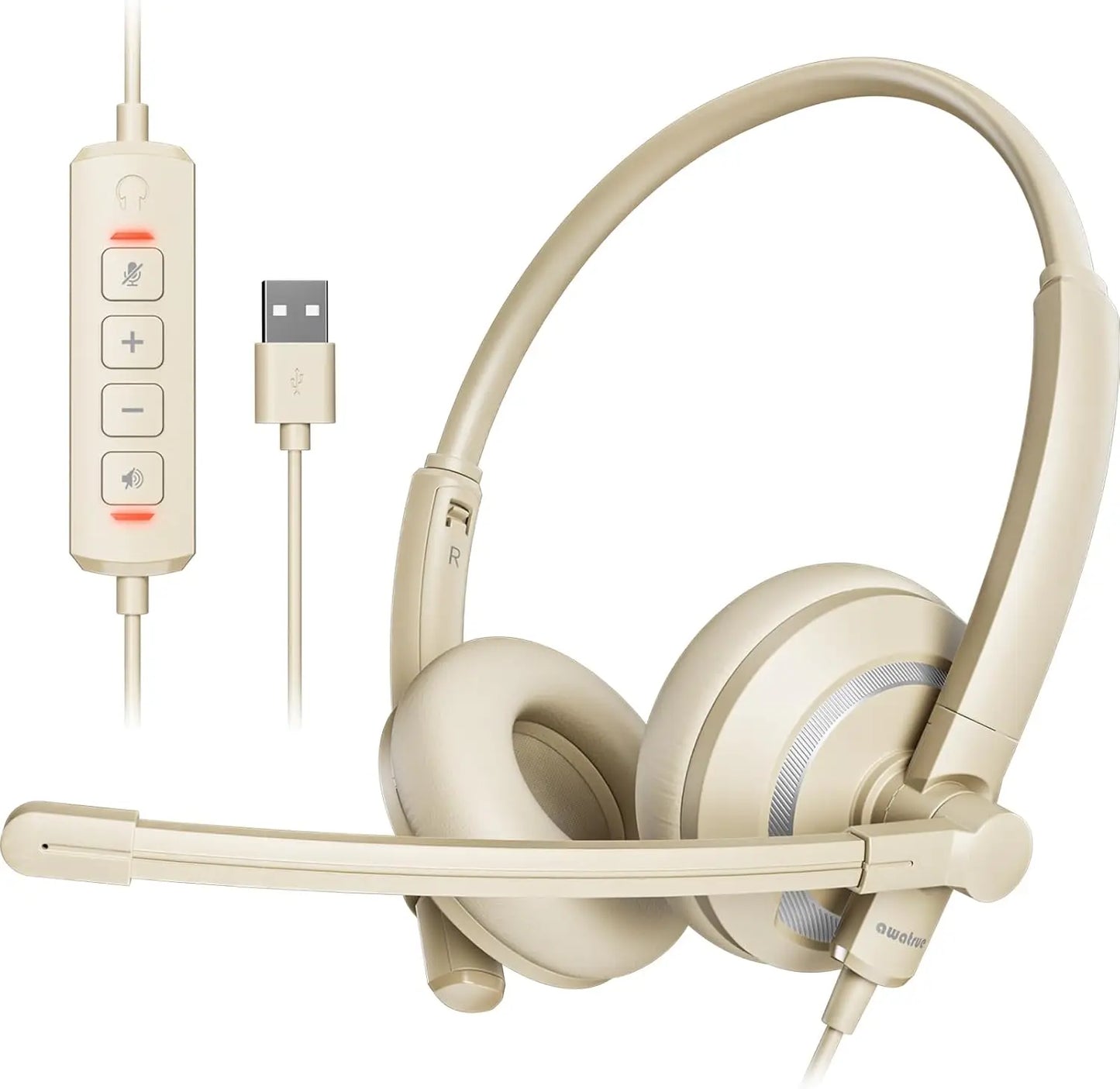 AWATRUE EH05 Wired USB Headset with Noise Cancelling Microphone Lightweight in-Line Control Enhanced Sound for PC Laptop