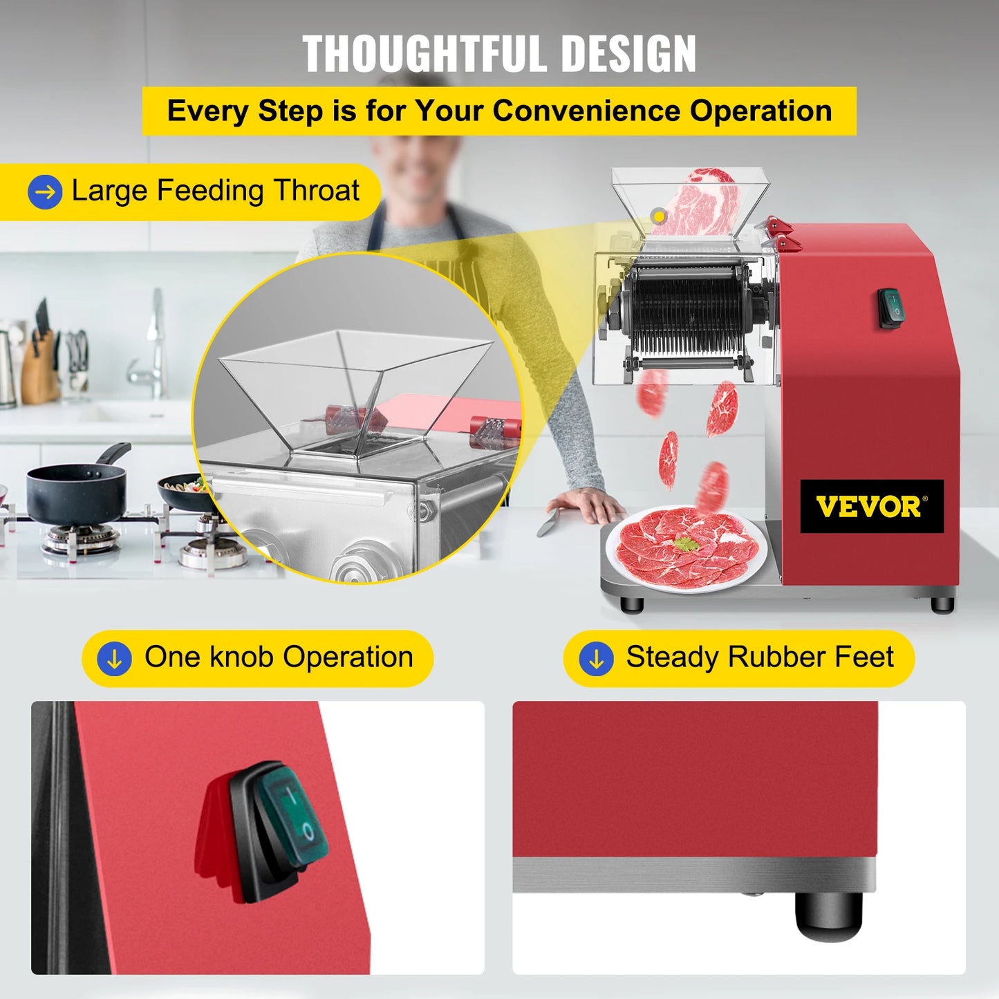 SucceBuy 250kg/H Commercial Electric Meat Slicer Grinder Vegetable Cutter Shred Machine 850W Home Automatic Food Chopper Chipper