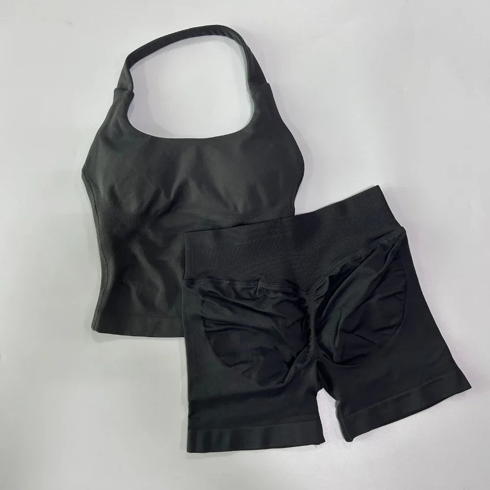 SKINOFSKIN Yoga 2-Piece Backless Halter Gym Set Women