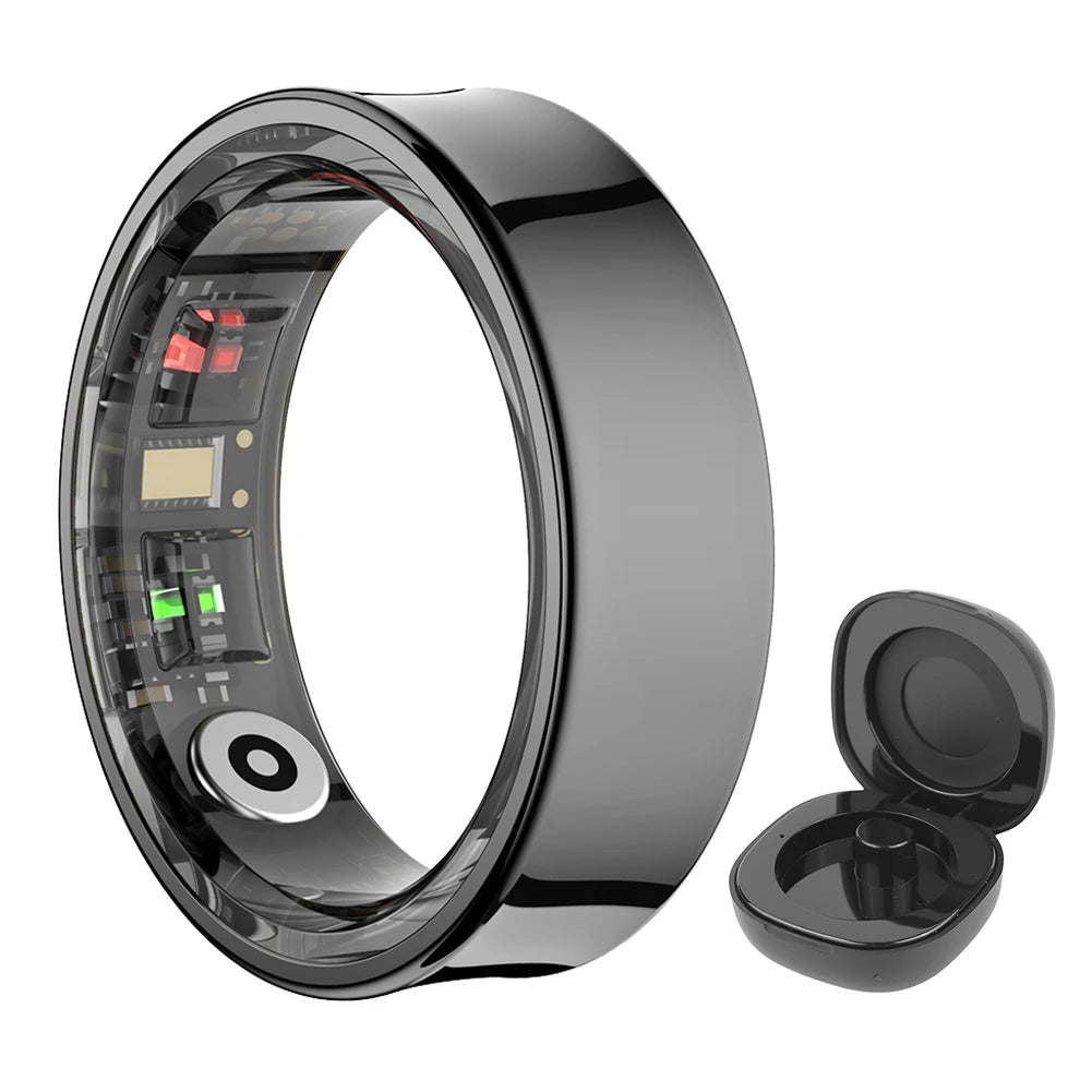 R09 Smart Ring Heart Rate Blood Oxygen Sleep Monitoring Health Fitness Rings with Charging Case Sport Health Ring for Men Women