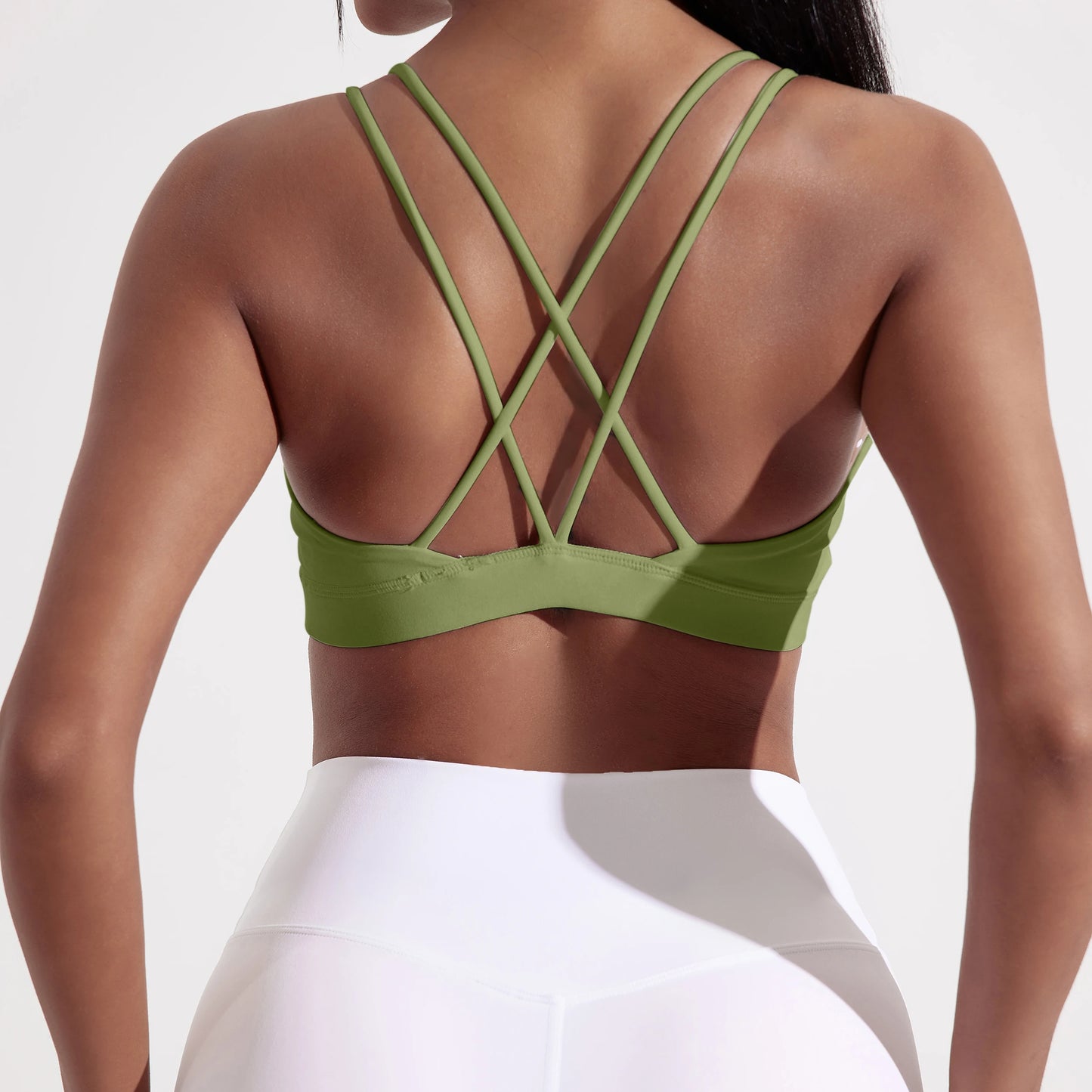 Solid Color Cross Fitness Bra For Women With Chest Pad Breathable Nylon Spandex