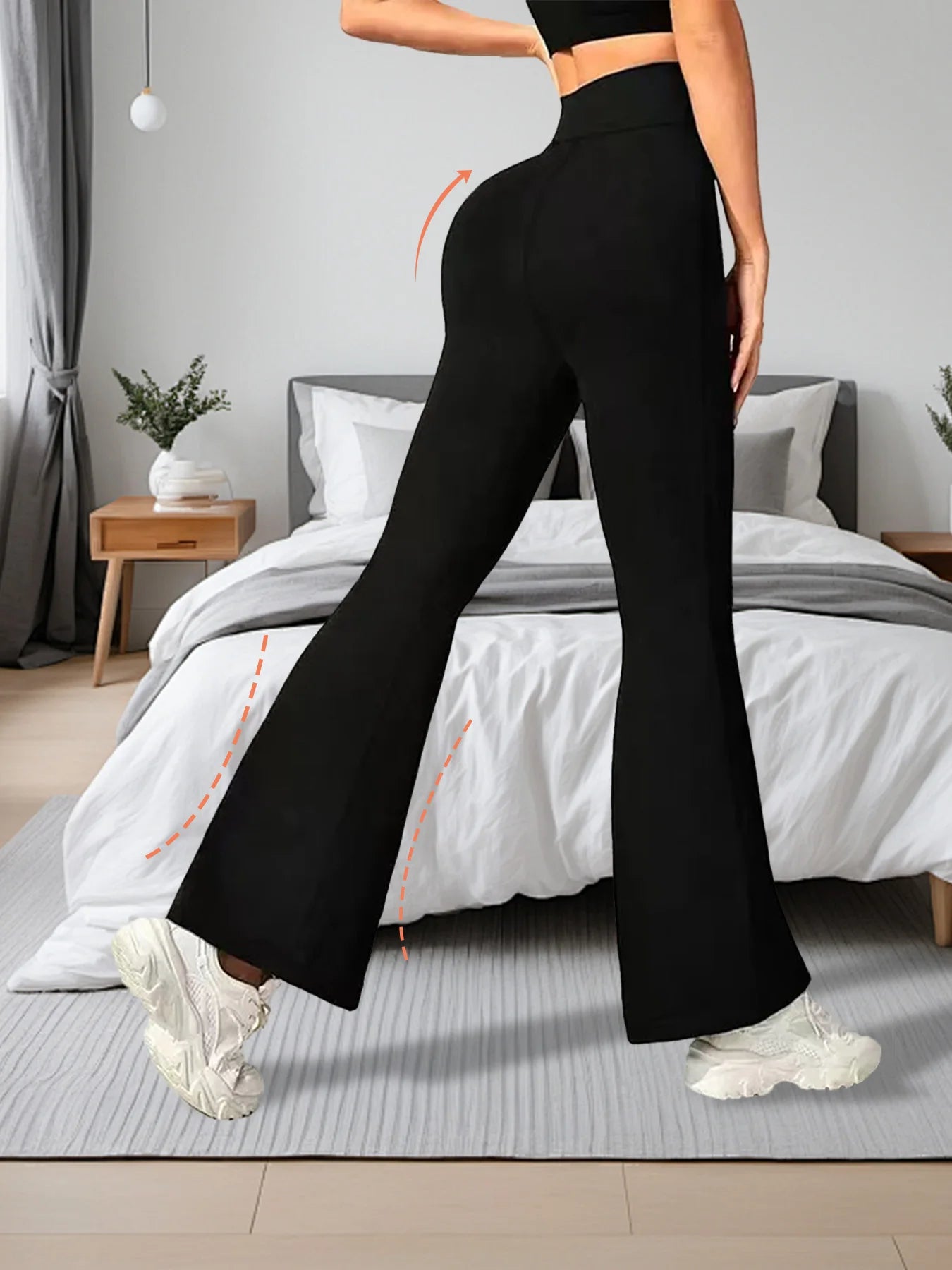 High Waisted Bell Bottom Pants Set For Women Elastic Waist
