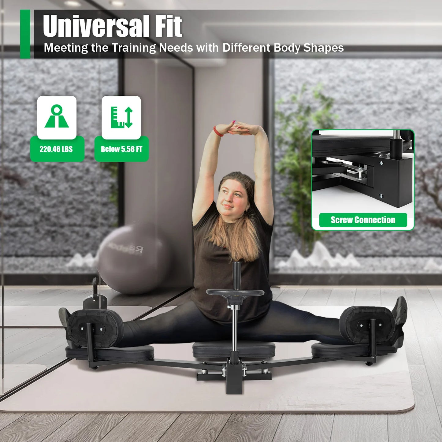 Leg Stretcher Machine 180° Split Trainer Leg Spreader with Backrest Silent Rollersfor Home Gym Yoga Heavy Duty