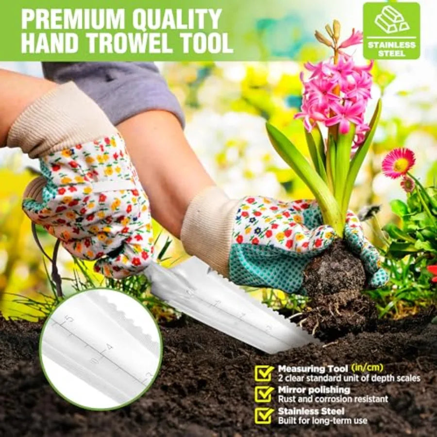 Garden Trowel with Wood Handle Stainless Steel Narrow Hand Shovel Multi- Use Flat Garden Trowel for Planting Weeding Tr