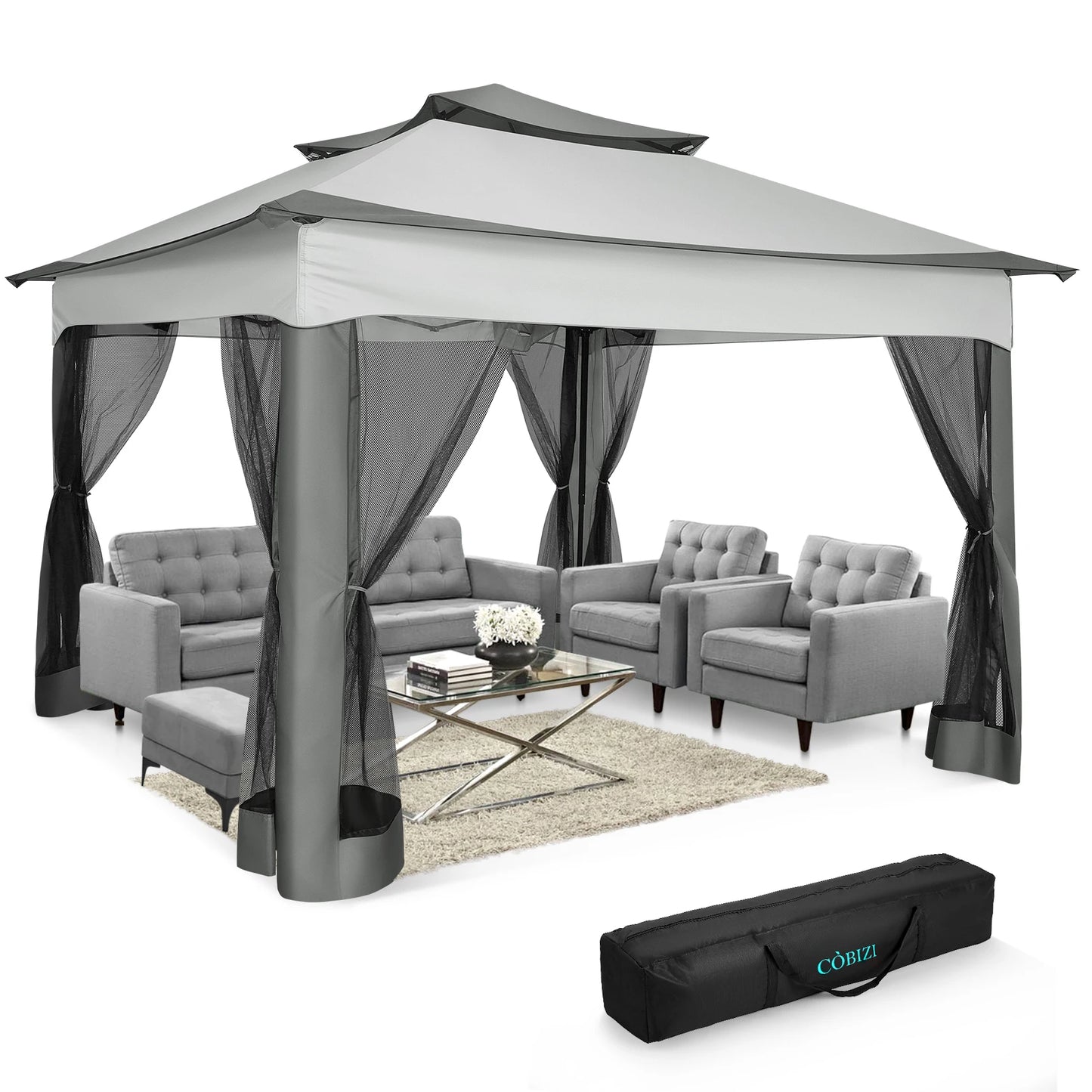 Tooluck Pop Up Gazebo Pavilion Mosquito Netting Outdoor Canopy Tent