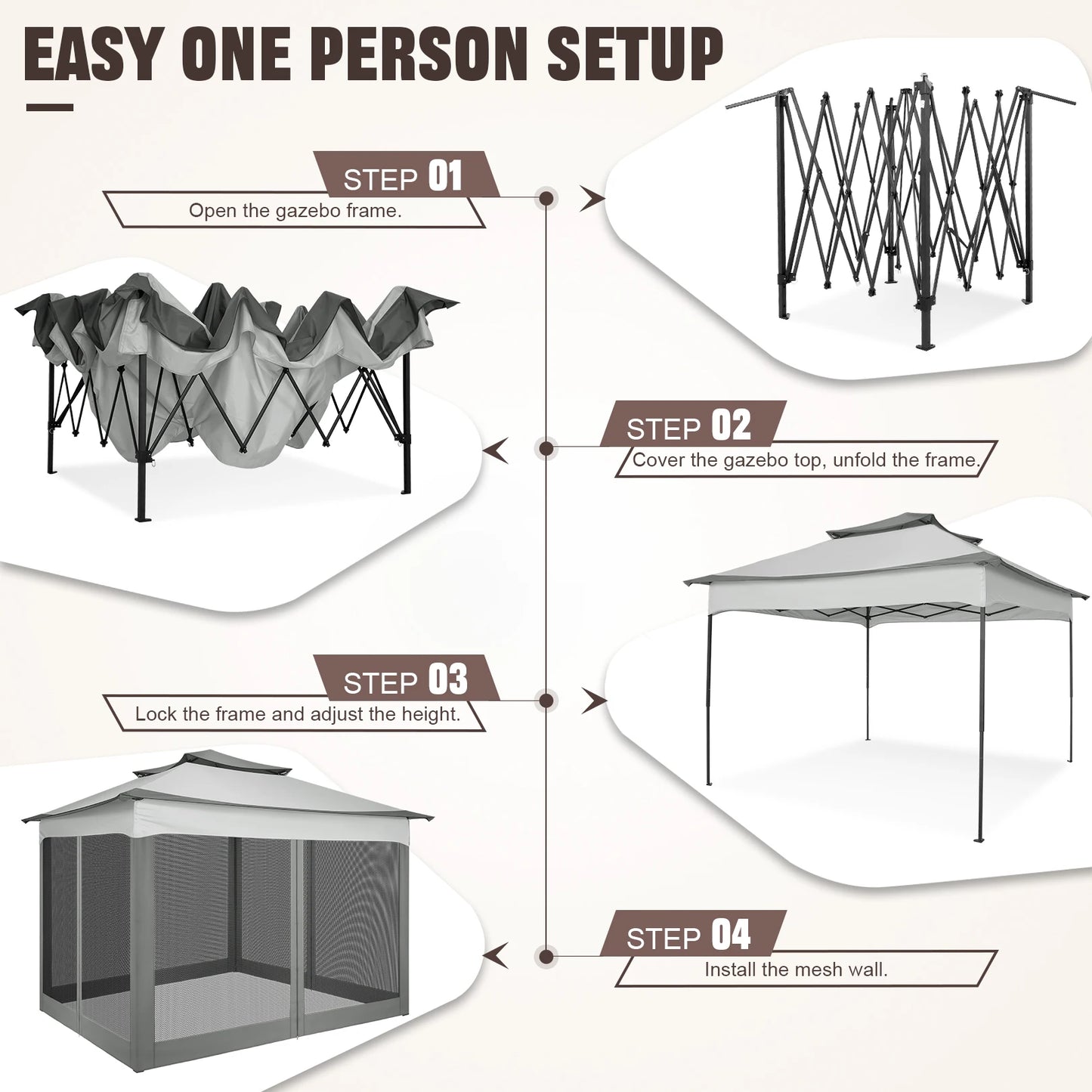 Tooluck Pop Up Gazebo Pavilion Mosquito Netting Outdoor Canopy Tent