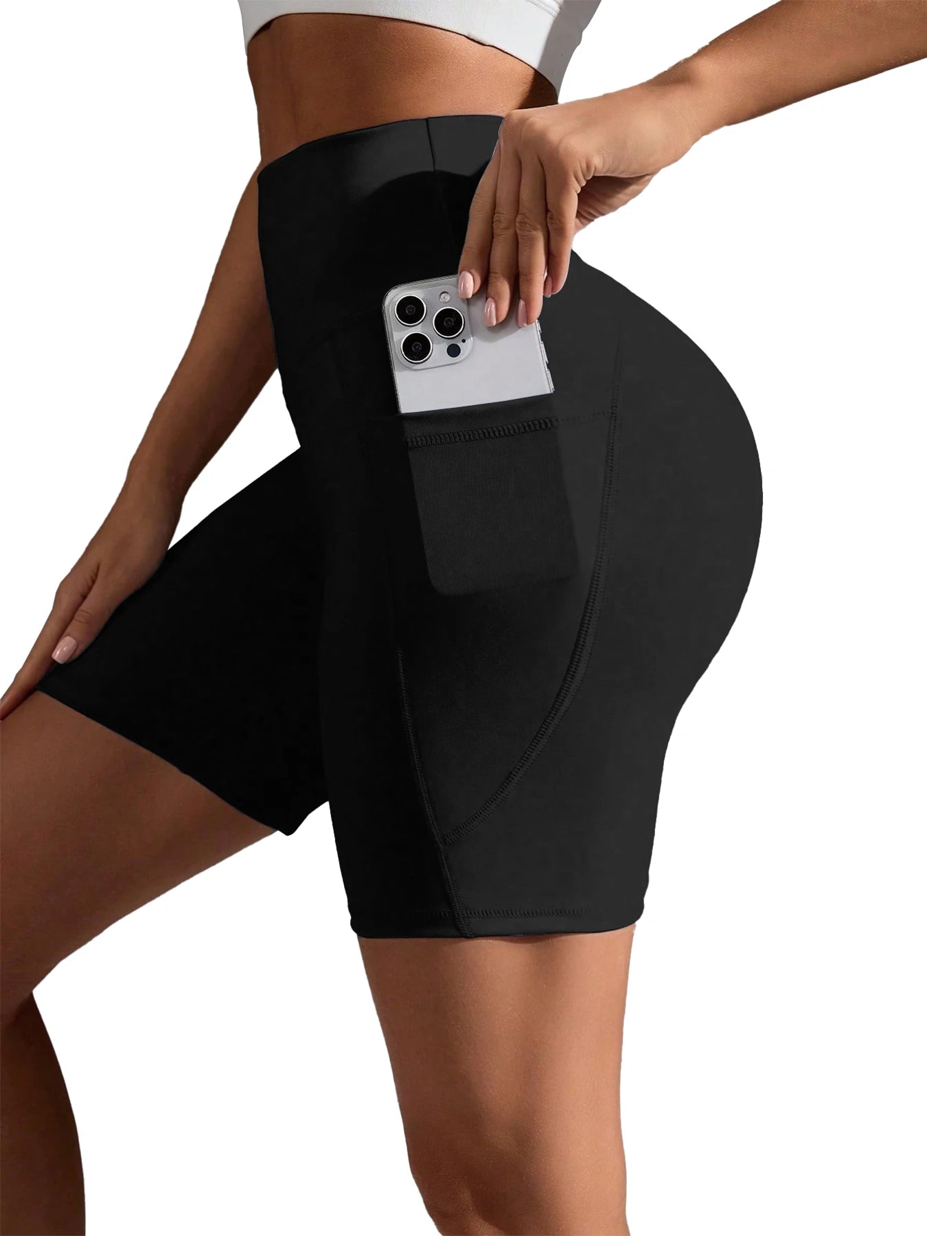 Womens High-Waisted Yoga Shorts Nylon Elastane Breathable Slim Fit
