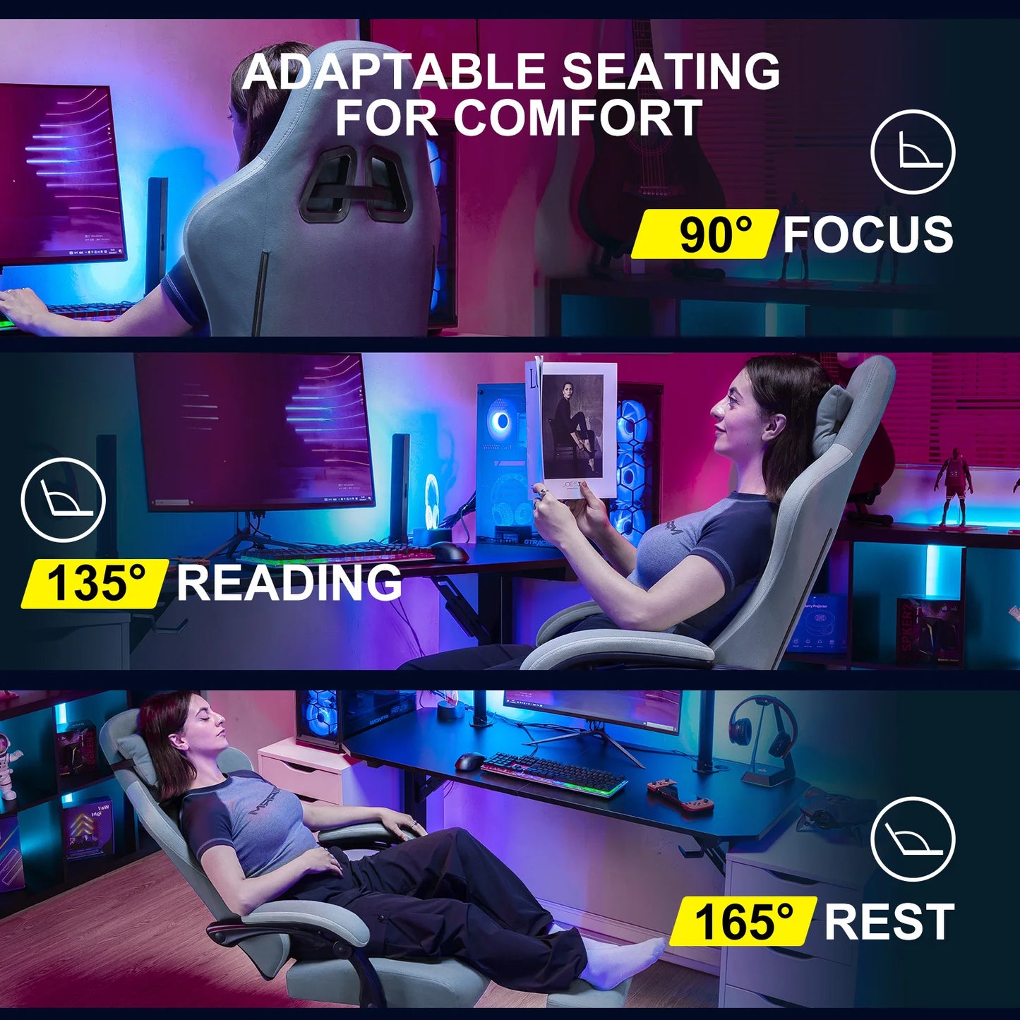 GTPLAYER Gaming Chair With Pocket Spring Cushion, Armrests, Lumbar Support