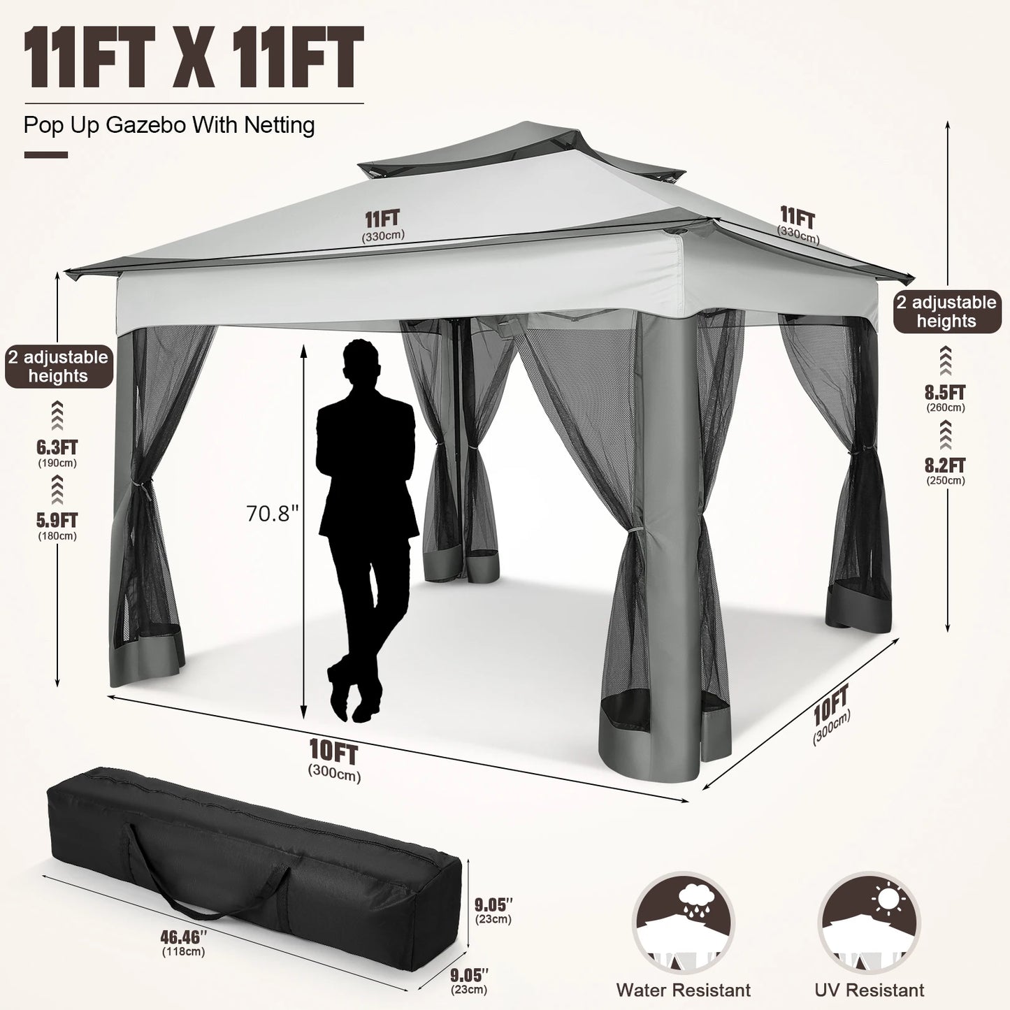 Tooluck Pop Up Gazebo Pavilion Mosquito Netting Outdoor Canopy Tent