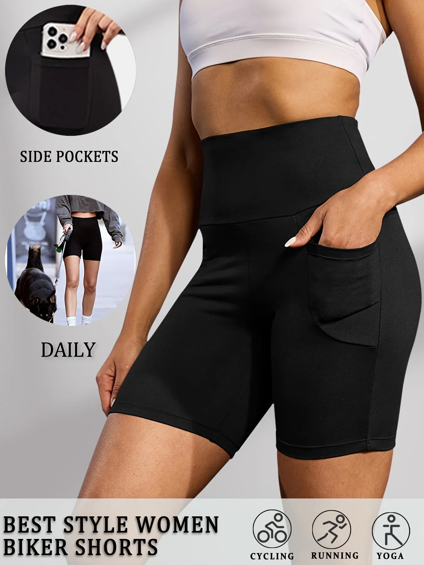 Womens High-Waisted Yoga Shorts Nylon Elastane Breathable Slim Fit