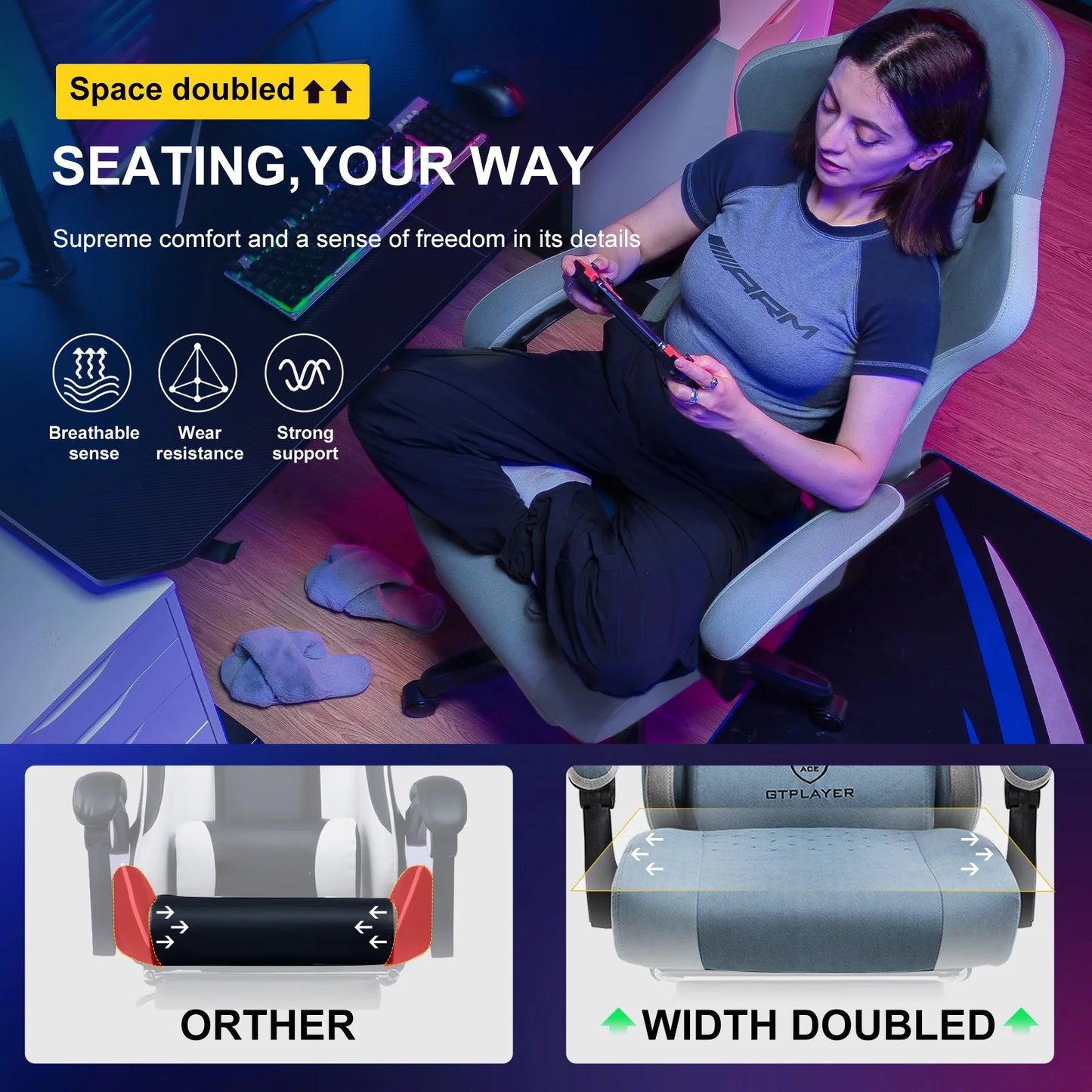 GTPLAYER Gaming Chair With Pocket Spring Cushion, Armrests, Lumbar Support