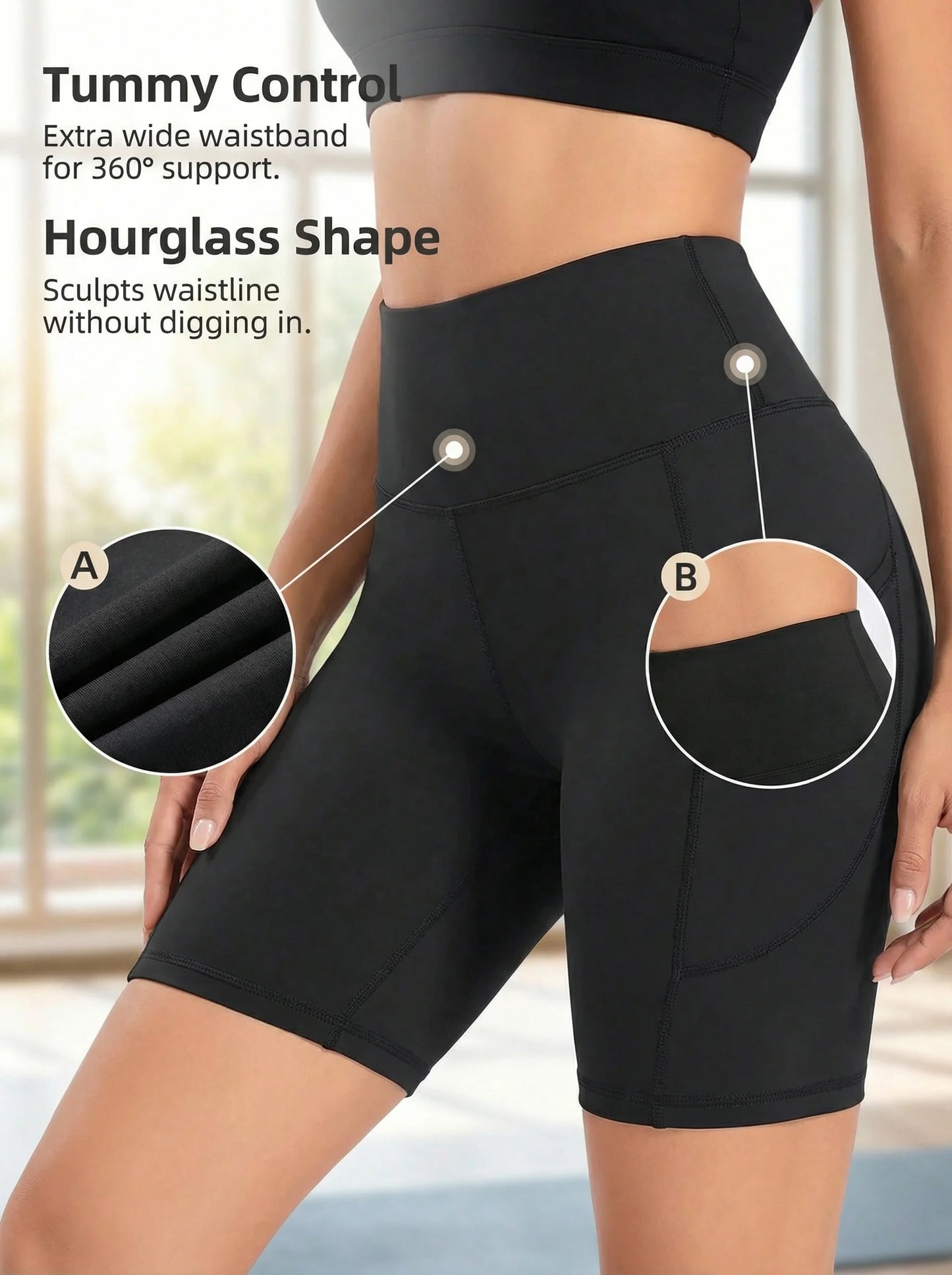 Womens High-Waisted Yoga Shorts Nylon Elastane Breathable Slim Fit