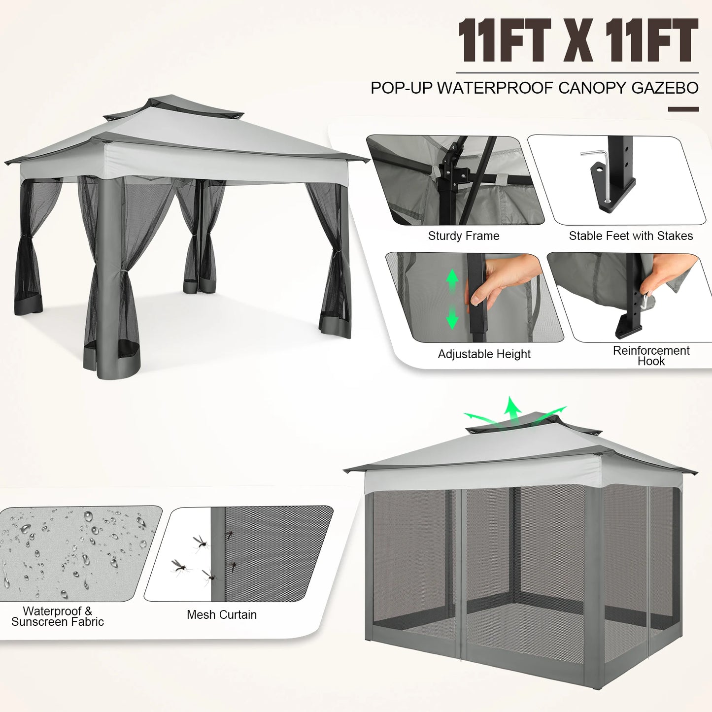 Tooluck Pop Up Gazebo With Mosquito Netting Carry Bag