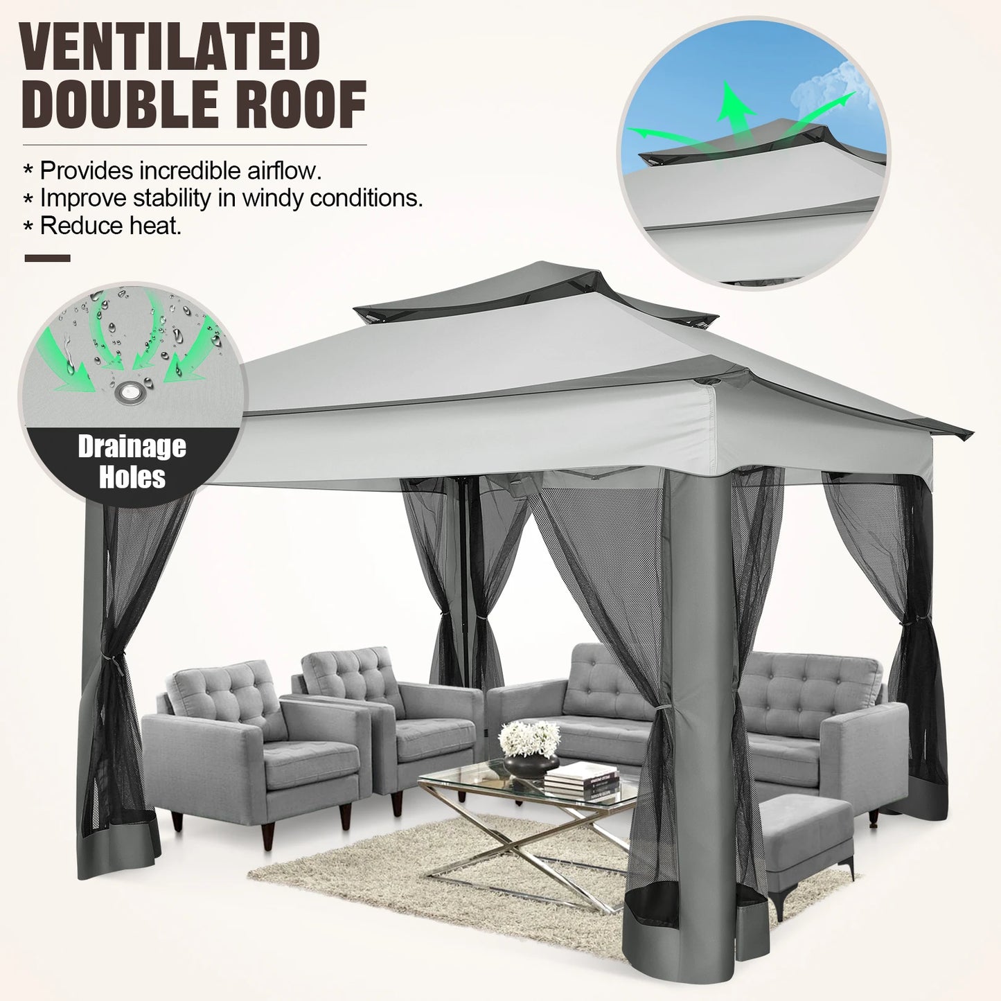 Tooluck Pop Up Gazebo Pavilion Mosquito Netting Outdoor Canopy Tent