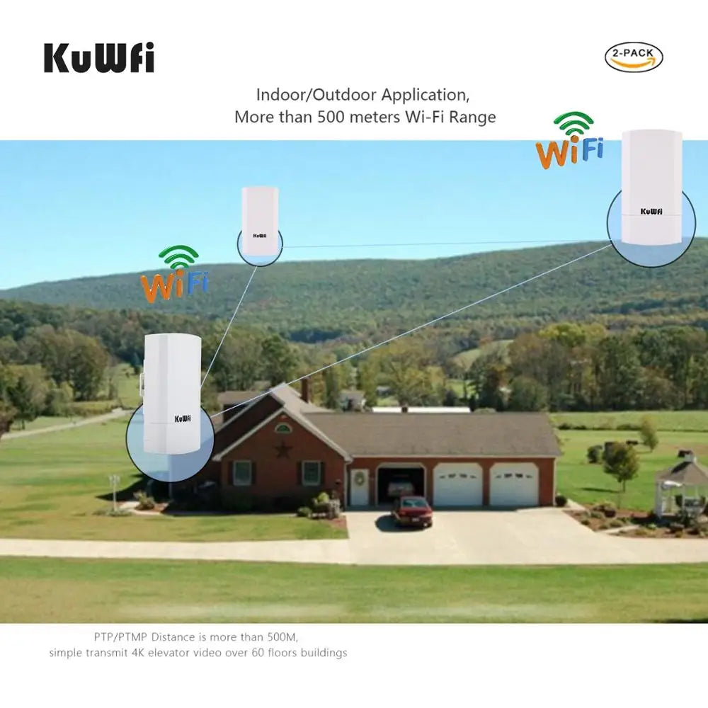 KuWFi Outdoor 300Mbps CPE Bridge 2.4Ghz WiFi AP Repeater