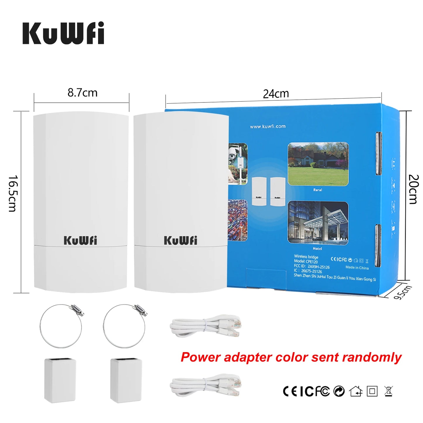 KuWFi Outdoor 300Mbps CPE Bridge 2.4Ghz WiFi AP Repeater