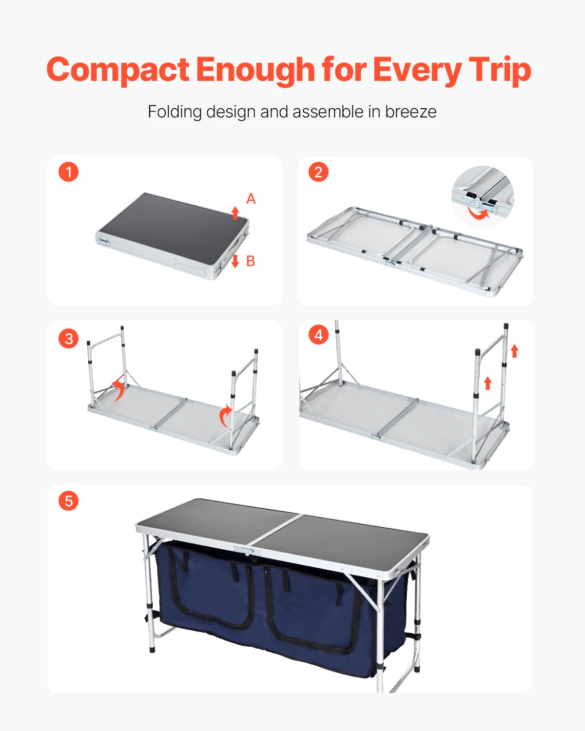 SucceBuy Camping Kitchen Table Foldable Outdoor Cooking Station