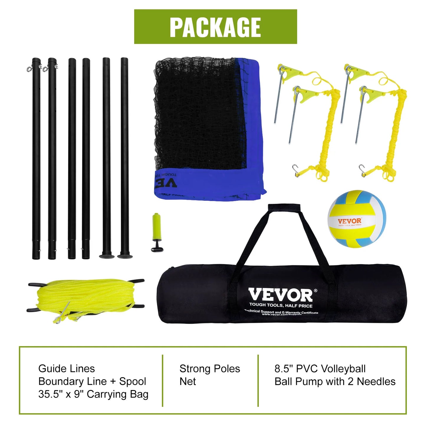 SucceBuy Volleyball Net System With Adjustable Height Poles And Pump