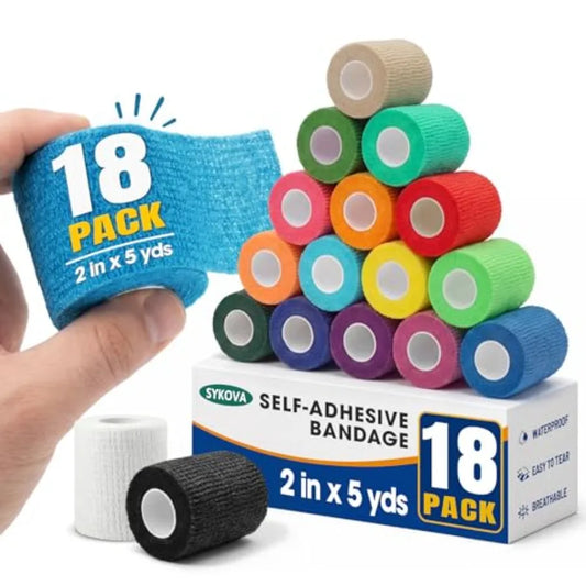 18 Pack Athletic Tape Self Adhesive Bandage Wrap for Sports and First Aid