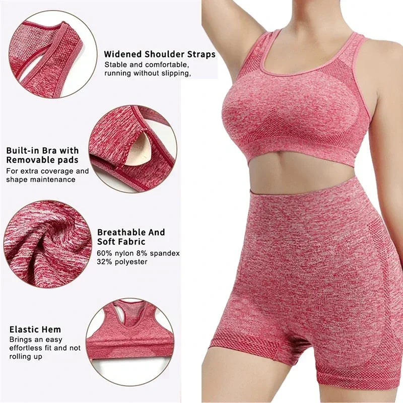 Yoga Set for Women Gym Clothes Seamless Sports Bra and Shorts
