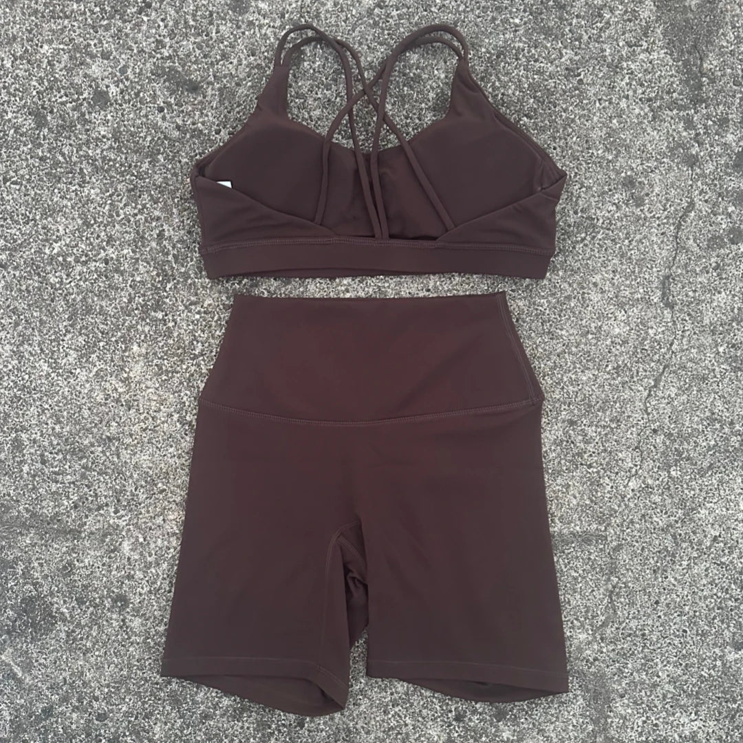 Women Cross Back Gym Bra and High Waist Shorts Set