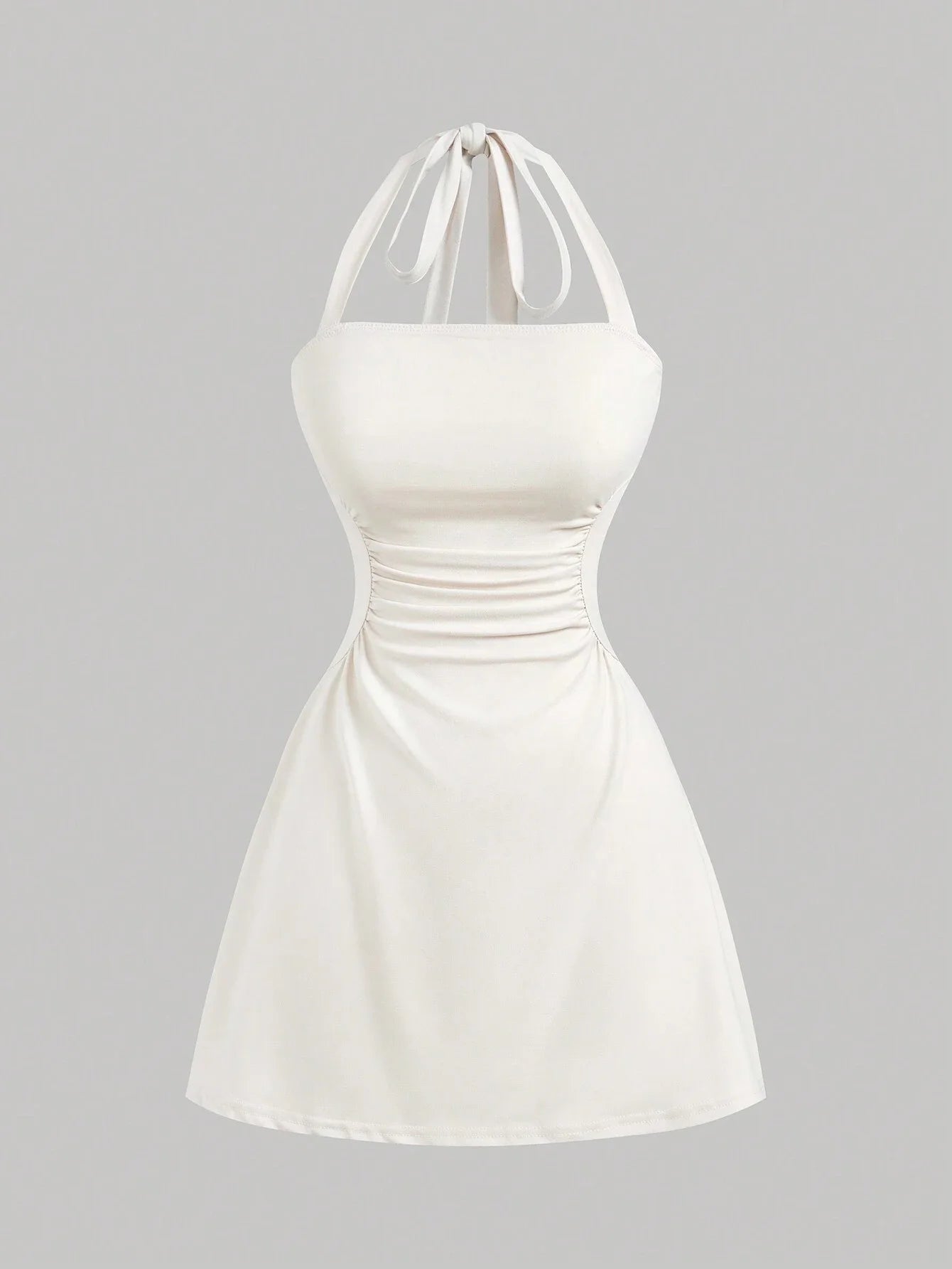 Halter Neck A Line Dress With Ruched Waist Summer Wear