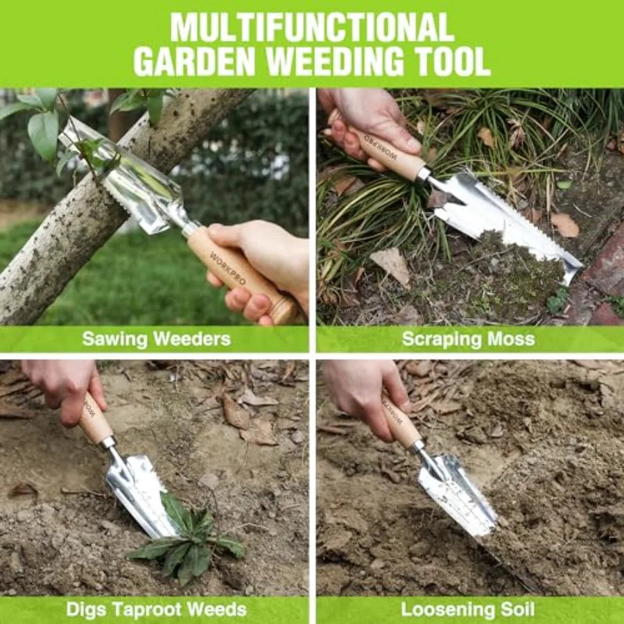 Garden Trowel with Wood Handle Stainless Steel Narrow Hand Shovel Multi- Use Flat Garden Trowel for Planting Weeding Tr