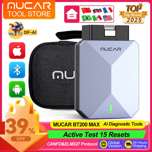 MUCAR BT200 MAX Diagnostic Tools All System AI OBD2 Scanner Lifetime Free Update CAN FD BI-Directional Mucar Diagnostic Scanner