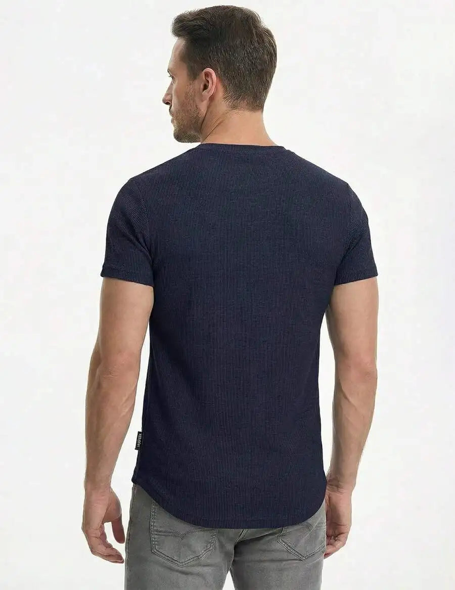 Slim Fit Henley Shirt For Men Round Neck Button Casual