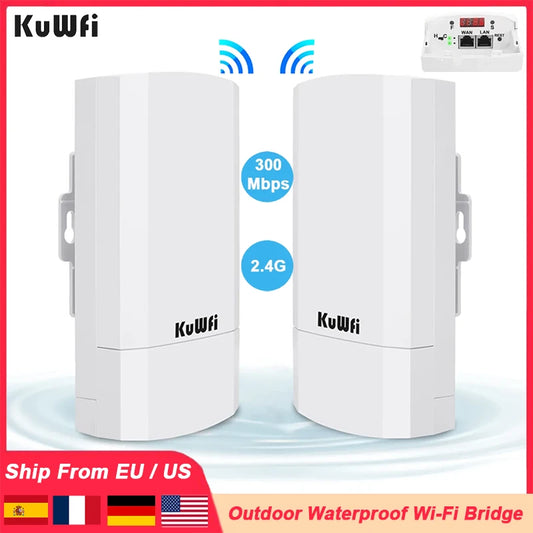 KuWFi Outdoor 300Mbps CPE Bridge 2.4Ghz WiFi AP Repeater