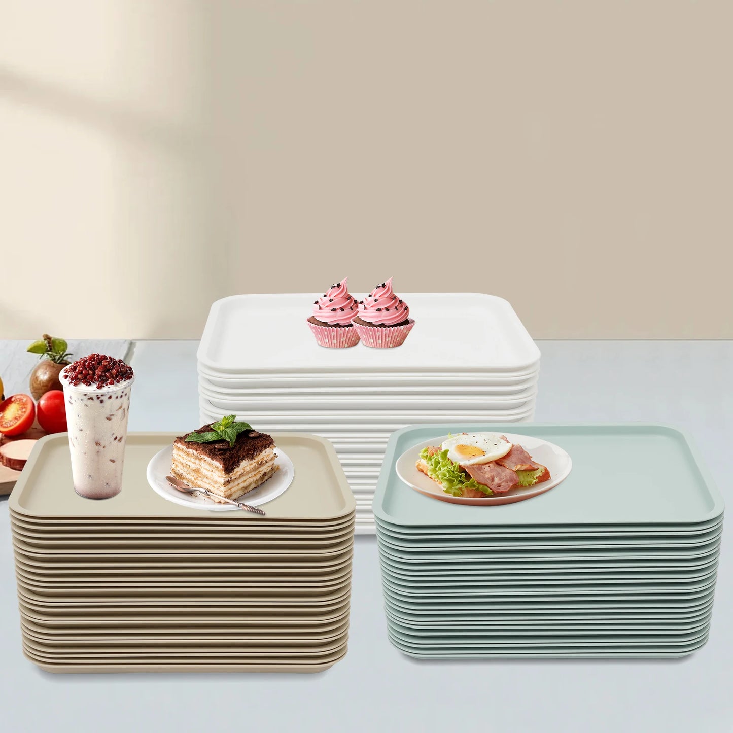 24 Pcs Fast-Food Trays Cafeteria Tabletts Rectangle Serving Tray  Stackable For Fast Food Restaurants, Cafeterias Kitchens