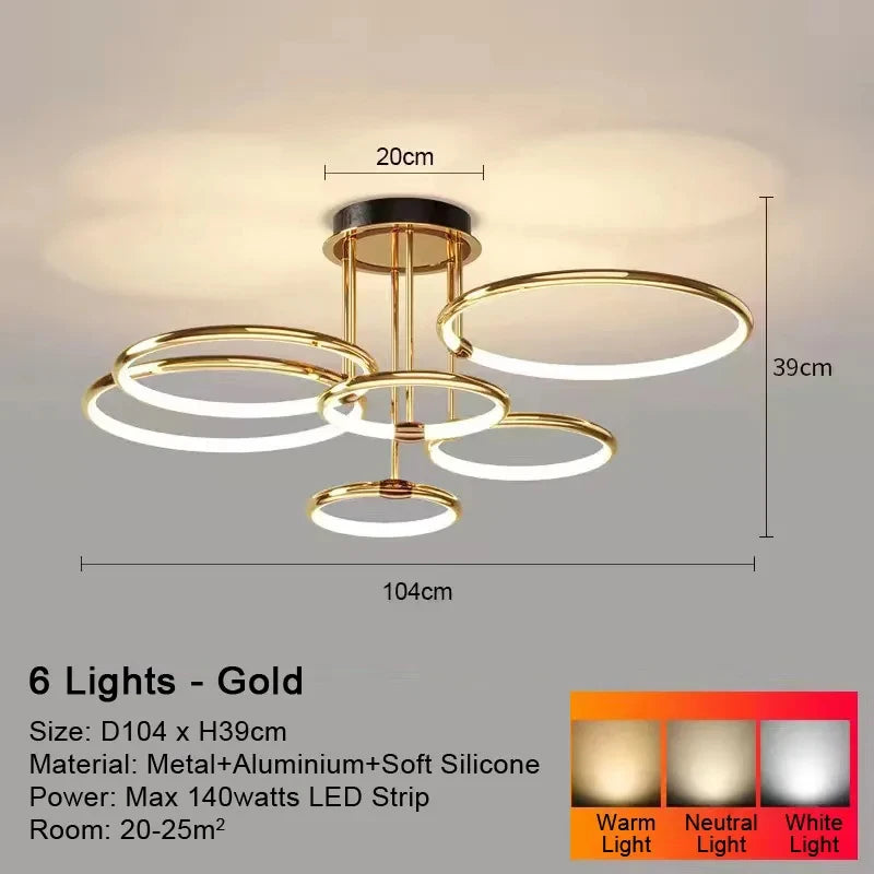Luxury Ring LED Ceiling Lamp Modern Gold Villa Living Room Light Home Decor Bedroom Dining Room Pendant Light Kitchen Chandelier