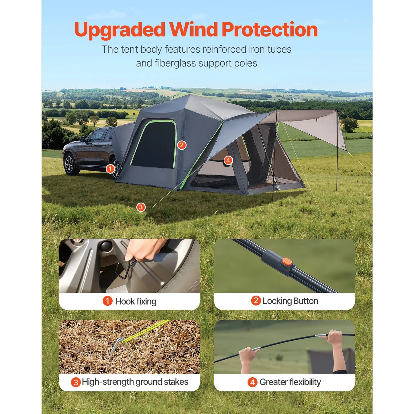 SucceBuy SUV Camping Tent Waterproof PU2000mm Double Layer Shade Awning