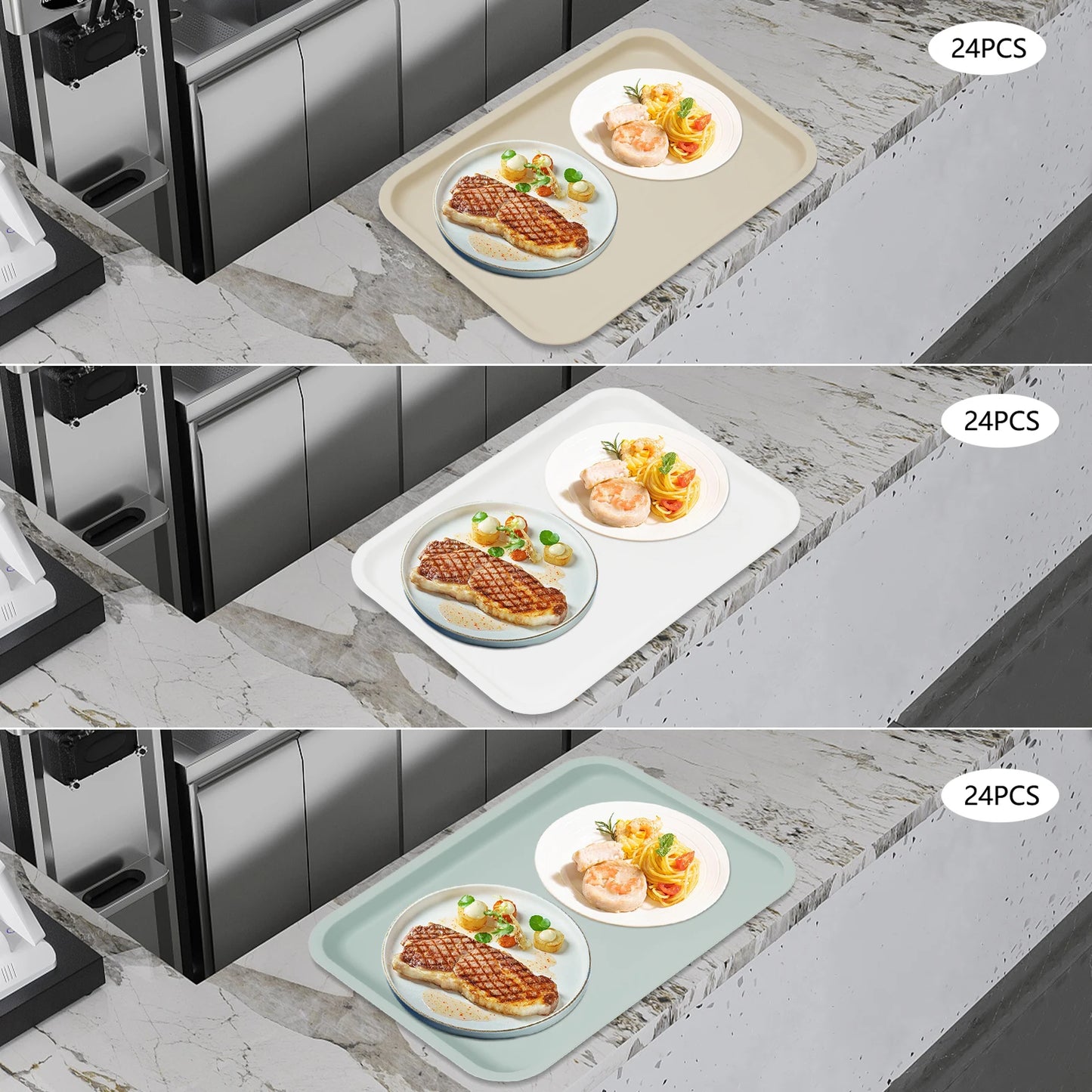24 Pcs Fast-Food Trays Cafeteria Tabletts Rectangle Serving Tray  Stackable For Fast Food Restaurants, Cafeterias Kitchens
