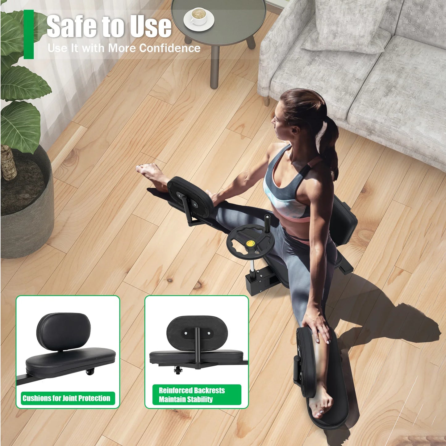 Leg Stretcher Machine 180° Split Trainer Leg Spreader with Backrest Silent Rollersfor Home Gym Yoga Heavy Duty