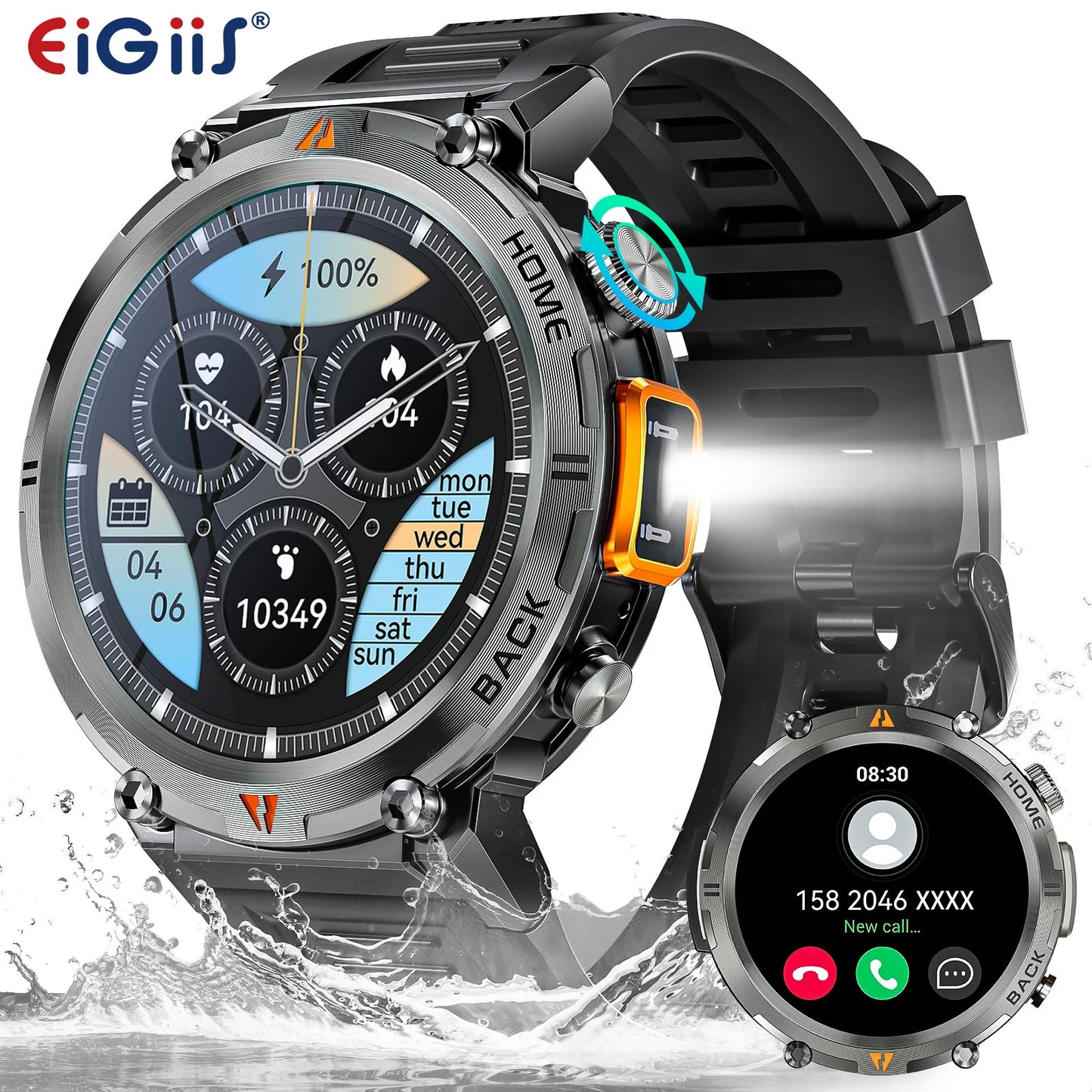 EIGIIS KE3 Smartwatch for Men Bluetooth Heart Rate Monitor