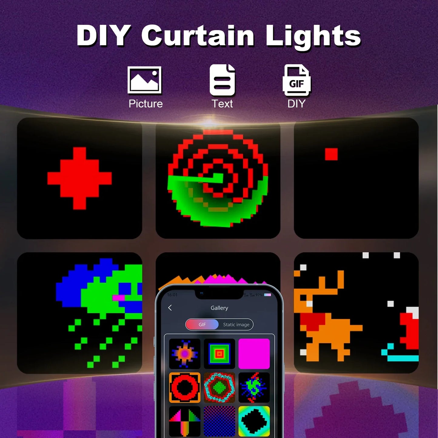 400 LED Smart Curtain Lights String Lights with App Remote Control Music Sync Christmas Curtain String Outdoor Fairy Lights