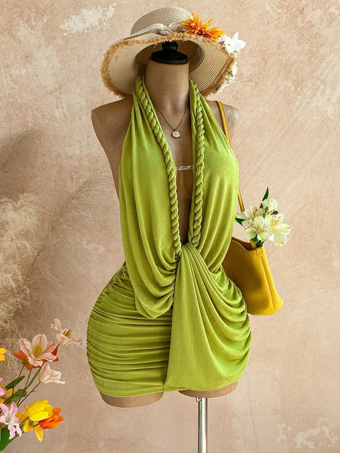 Women Backless Halter Mini Dress For Summer Vacation