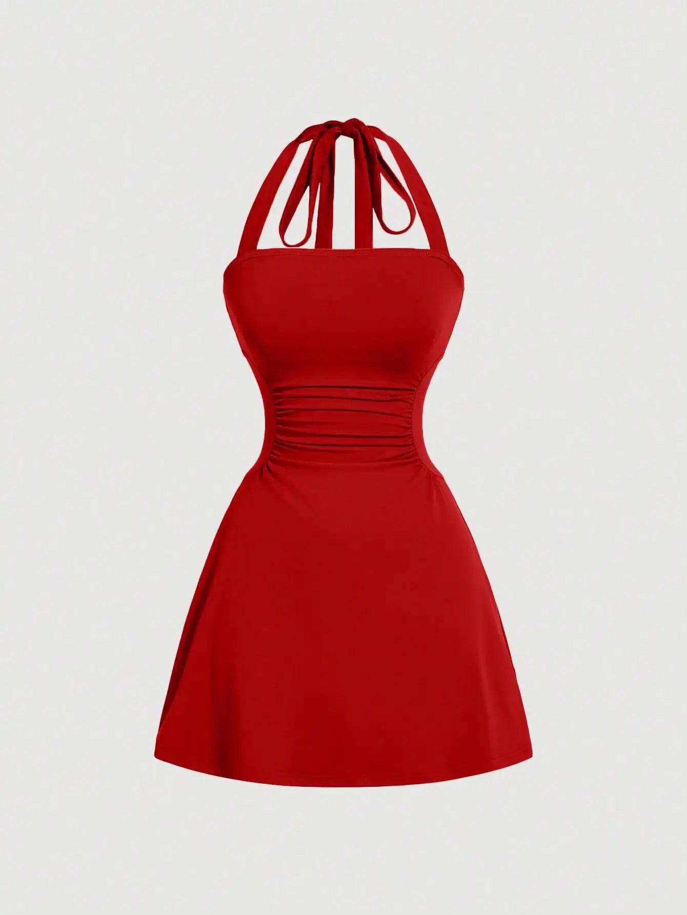 Halter Neck A Line Dress With Ruched Waist Summer Wear