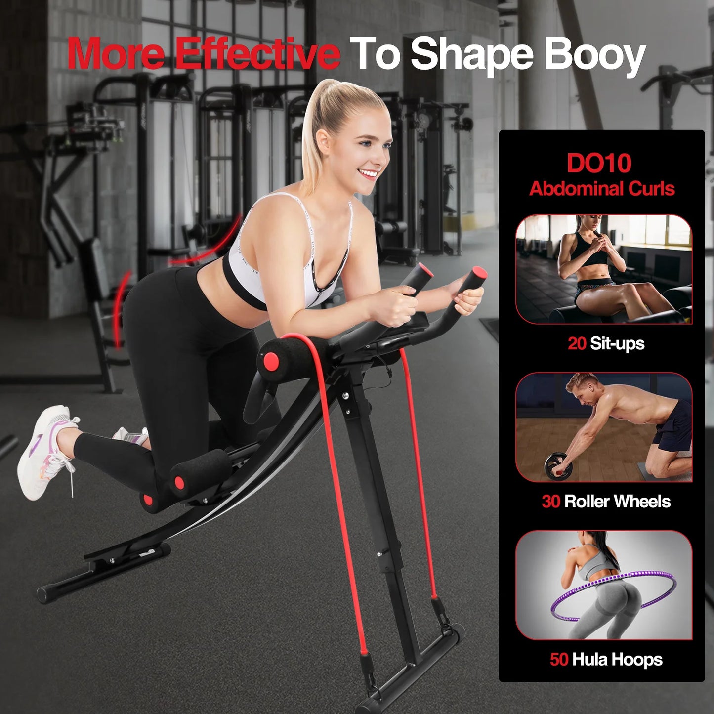 Foldable Ab Machine for Home Gym Abdominal Trainer LCD Display