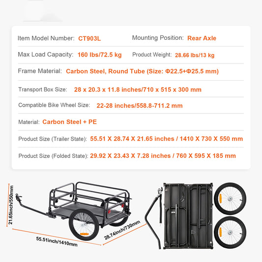 SucceBuy Foldable Bike Cargo Trailer 160 Lb Capacity