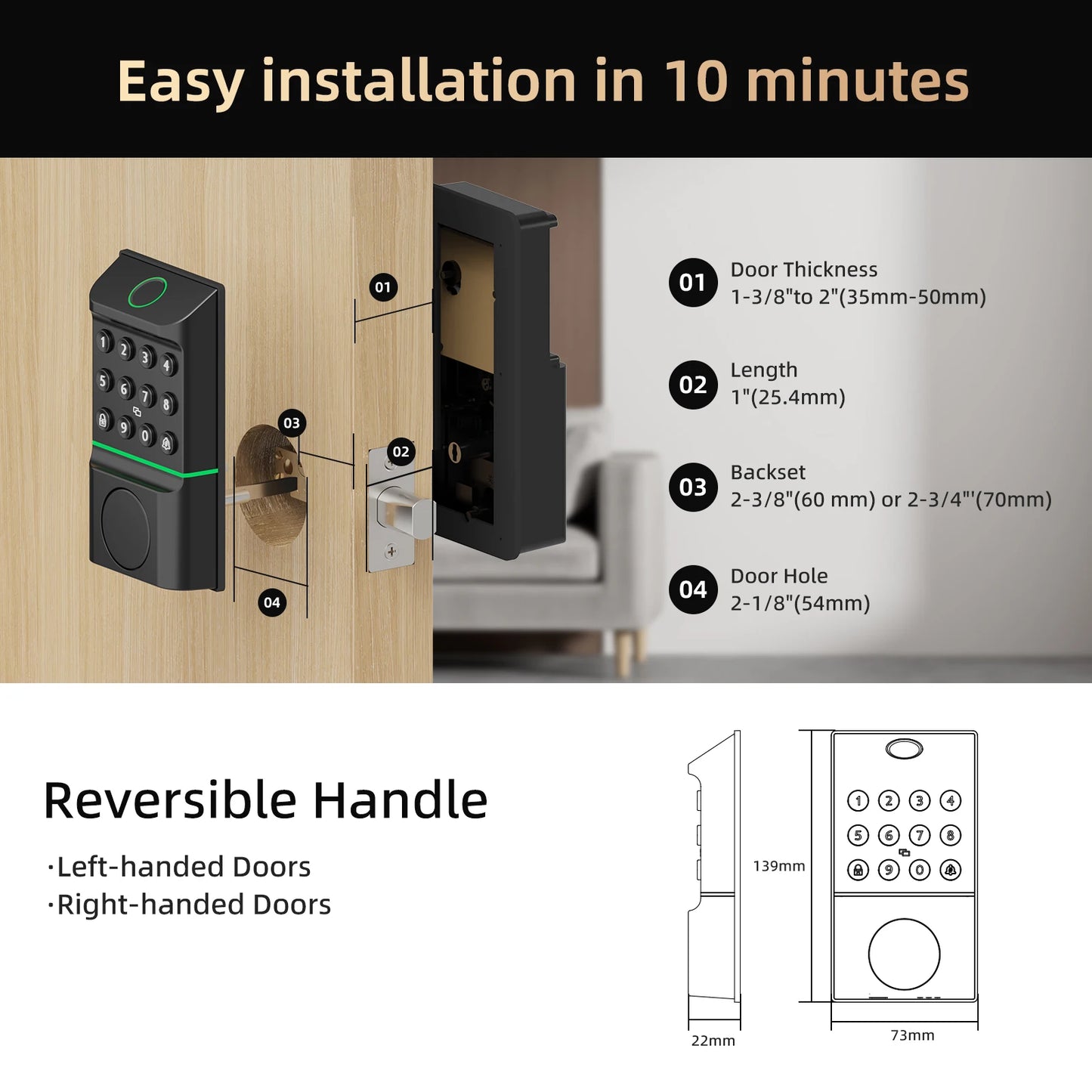 Viladepot Smart Fingerprint Door Lock With Bluetooth App Control
