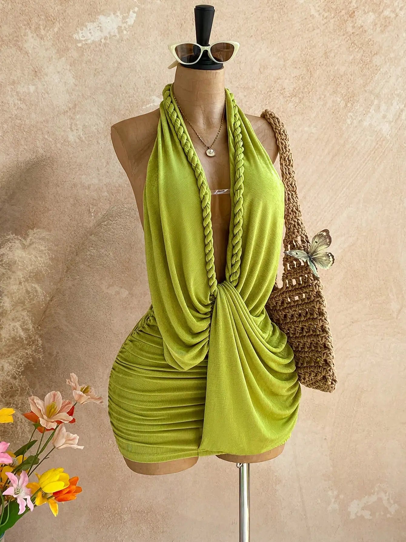 Women Backless Halter Mini Dress For Summer Vacation