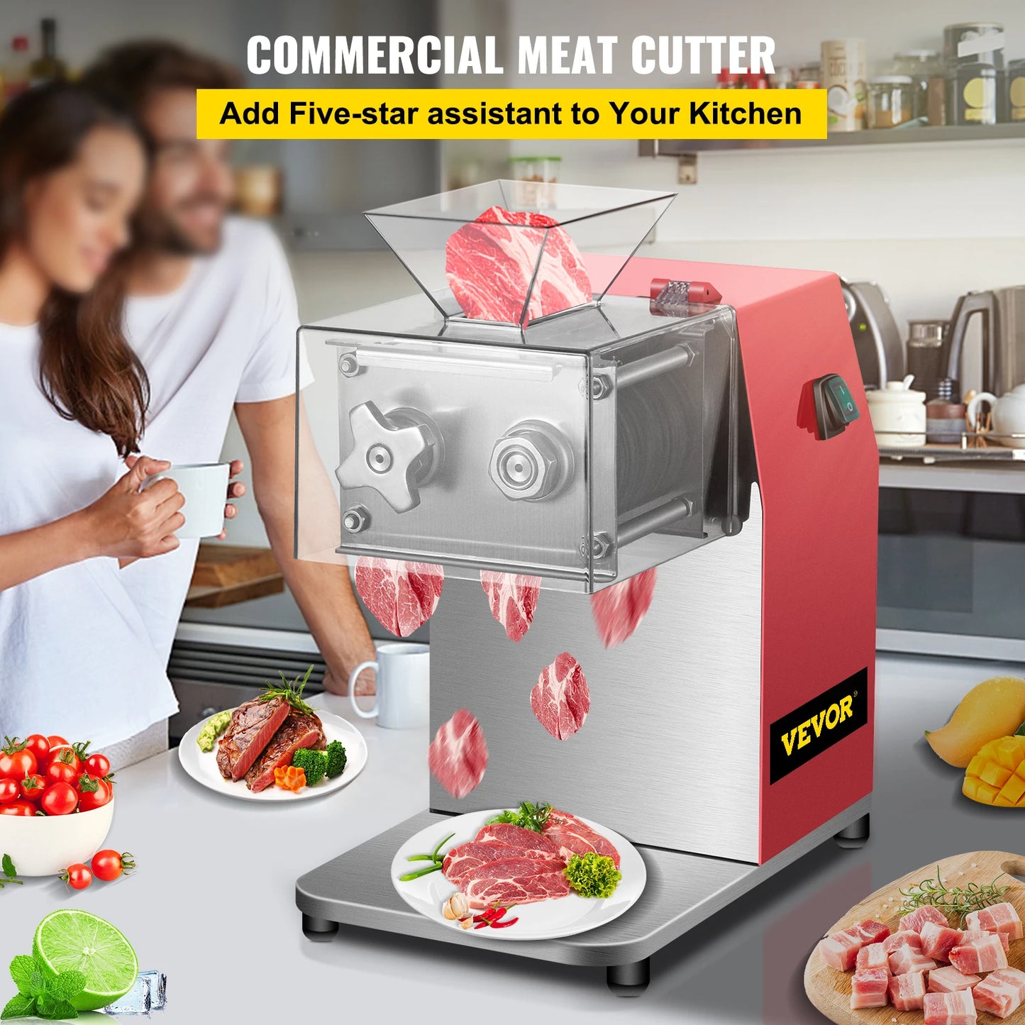 SucceBuy 250kg/H Commercial Electric Meat Slicer Grinder Vegetable Cutter Shred Machine 850W Home Automatic Food Chopper Chipper