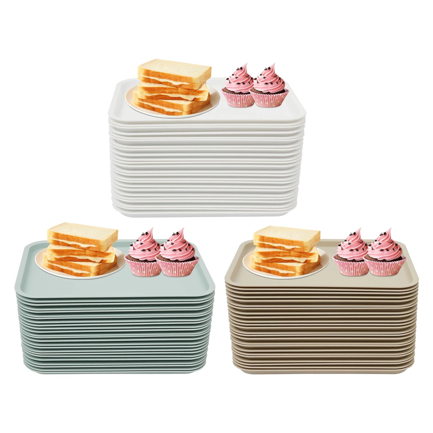 24 Pcs Fast-Food Trays Cafeteria Tabletts Rectangle Serving Tray  Stackable For Fast Food Restaurants, Cafeterias Kitchens